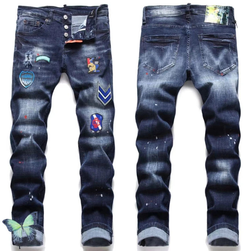 

Синие Многослойные измельченные тканевые тяжелые крафтовые потертые джинсы DSQ