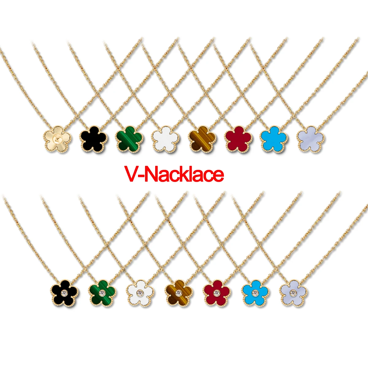 

V-A Necklace earring 1:1high quality 925 silver jewelry grass fritillary shaped Four leaves plated Gold Rose Gold couple Pendant