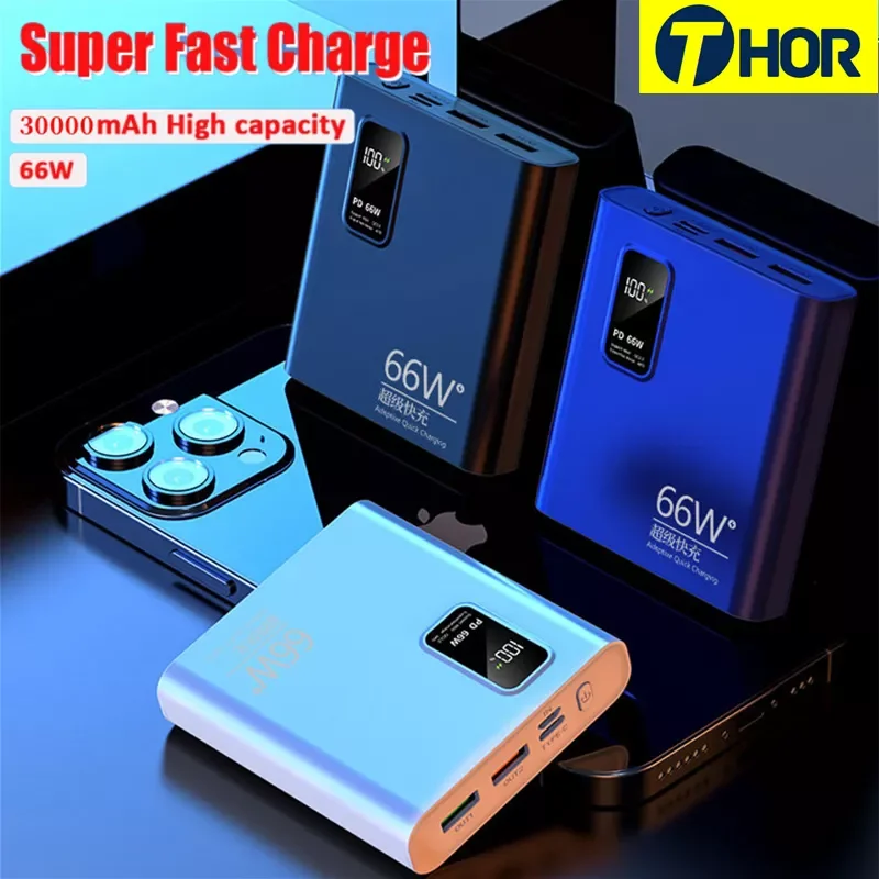 

PD66W Super Fast Charging Power Bank 30000mAh HD Digital Portable Charger External Battery for Apple Universal