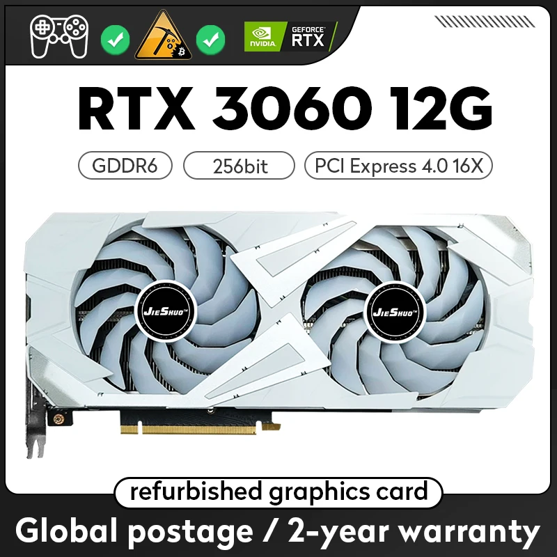 

JIESHUO RTX3060 12G EX белая видеокарта GDDR6 GPU компьютер ПК 192 бит HDMI * 1 DP * 3 PCI Express X16 4,0 игровая видеокарта