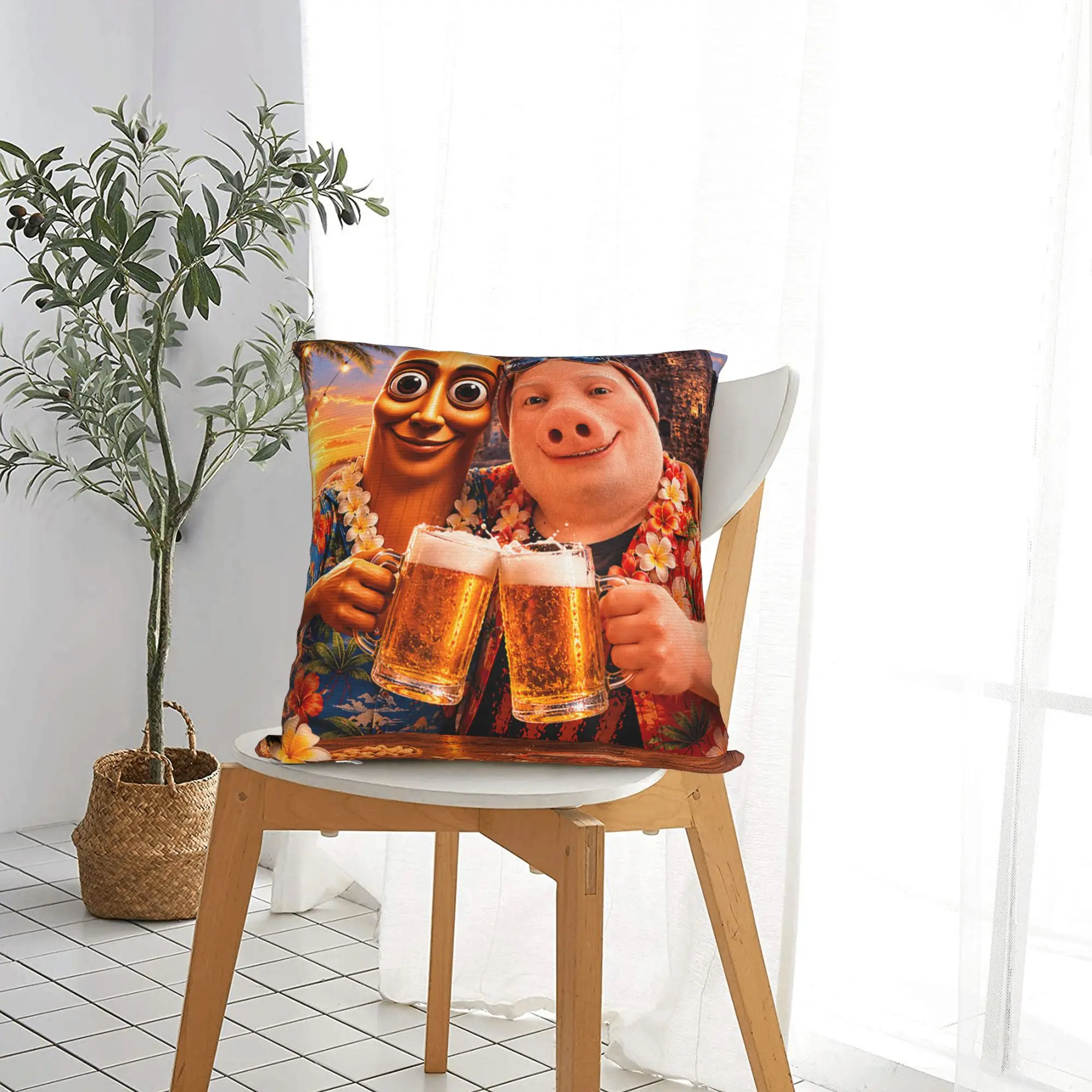 Фото Наволочка Tung Sahur Best Friend John Pork Beach Summer Drinking Beer для гостиной, кровати, стула №5