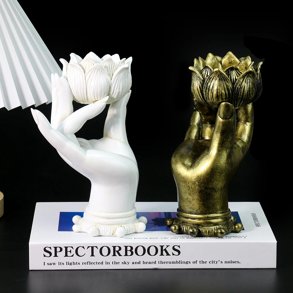 

Buddha Hand Lotus Candle Holder Vintage Zen Buddha Religious Candle Holder Meditation Therapy Resin Craft Ornaments Home Decor