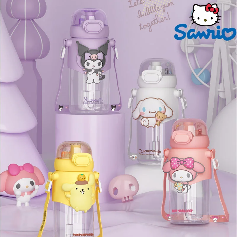 

Sanrio Kawaii Милая чашка для воды Милая Cinnamoroll Kuromi Melody мультяшная бутылка для воды 600 мл с крышкой и соломинкой для детей подарки на день рождения
