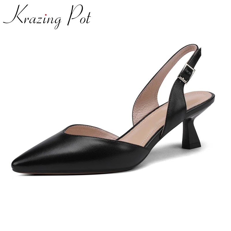 Krazing Pot cow leather pointed toe strange high heels slingback concise style office lady shallow buckle strap women pumps L84