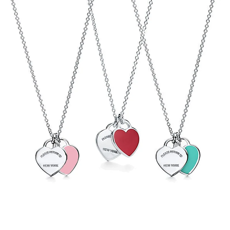Exclusive 1:1 TTFF Enamel Double Heart Necklace Women's Valentine's Day Warm Jewelry S925 Sterling Silver Logo Christmas Gift