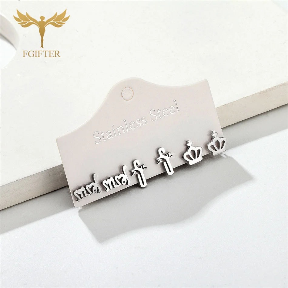 

Religious Christian Jewelry 3 Pairs Jesus Cross Stud Earrings Set for Men Women Faith Accessory Stainless Steel Ear Piercing