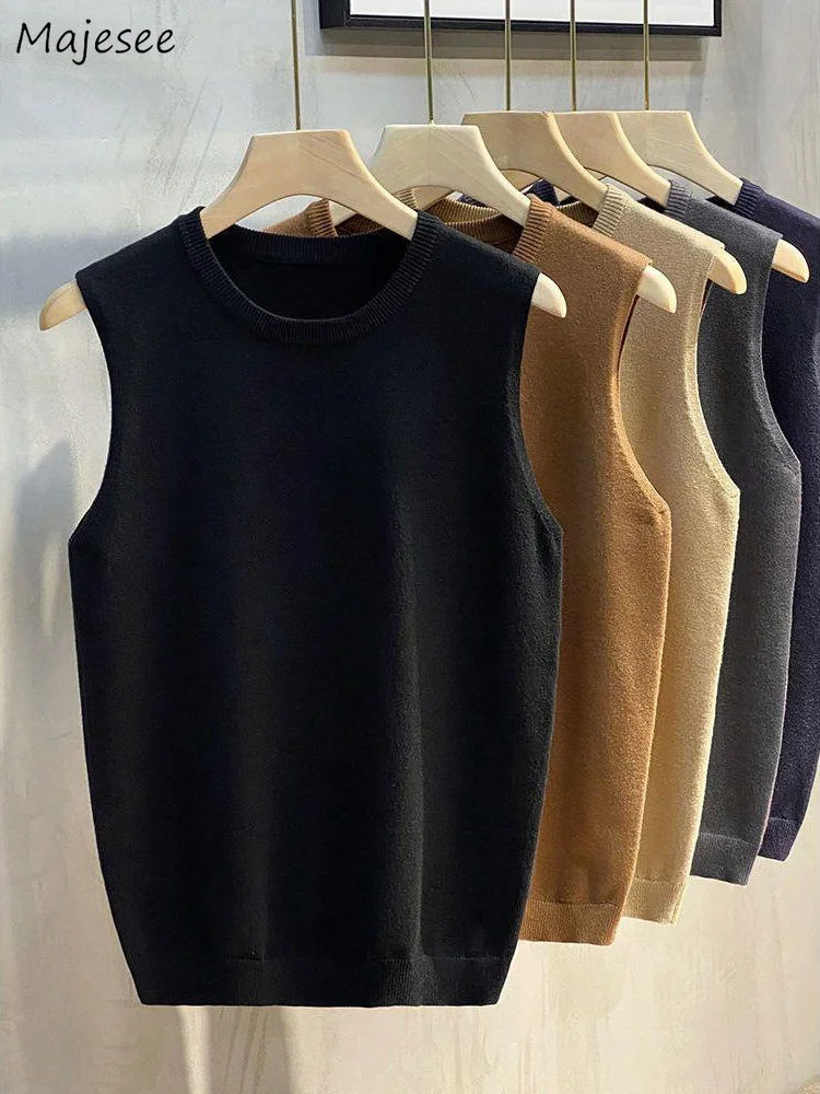 

Sweater Vest Men Spring New Arrival Sleeveless Basic O-neck Knitwear Korean Style Trendy Solid Handsome Streetwear BF All-match