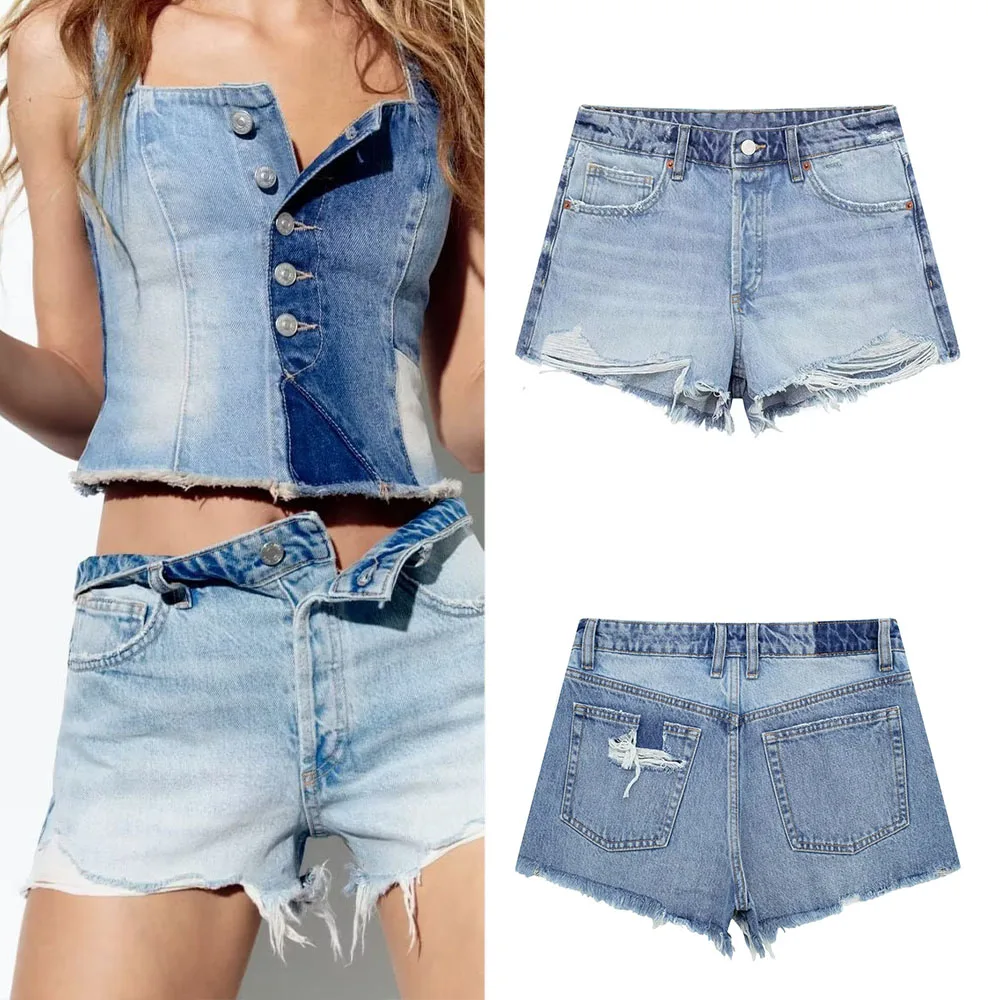 

2023 new fashion casual women's all-match comfortable ripped denim shorts
