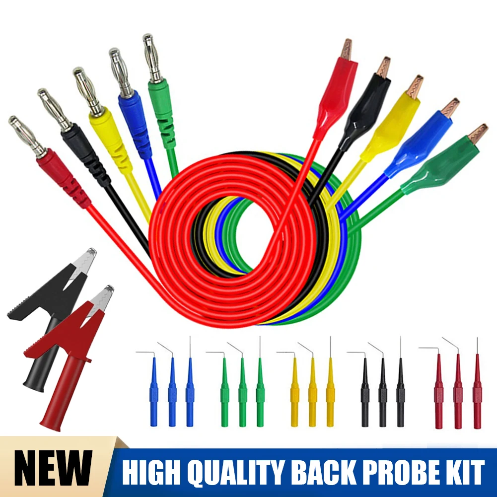 22Pcs Back Probe Kit Multimeter Test Lead 4mm Banana Plug To Alligator Clip Clamp Test Cable Wire With 30V/1A Back Probe Pins