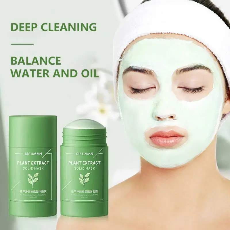 

40g Green Tea Purifying Clay Mask Stick Oil Control Anti-Acne Deep Clean Pore Moisturizing Hydrating Whitening Fine Cleaning