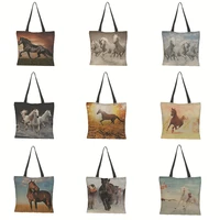 horse oil painting shoper bags for women large capacity linen tote bag vintage reusable eco shopping bag lady students bolsos