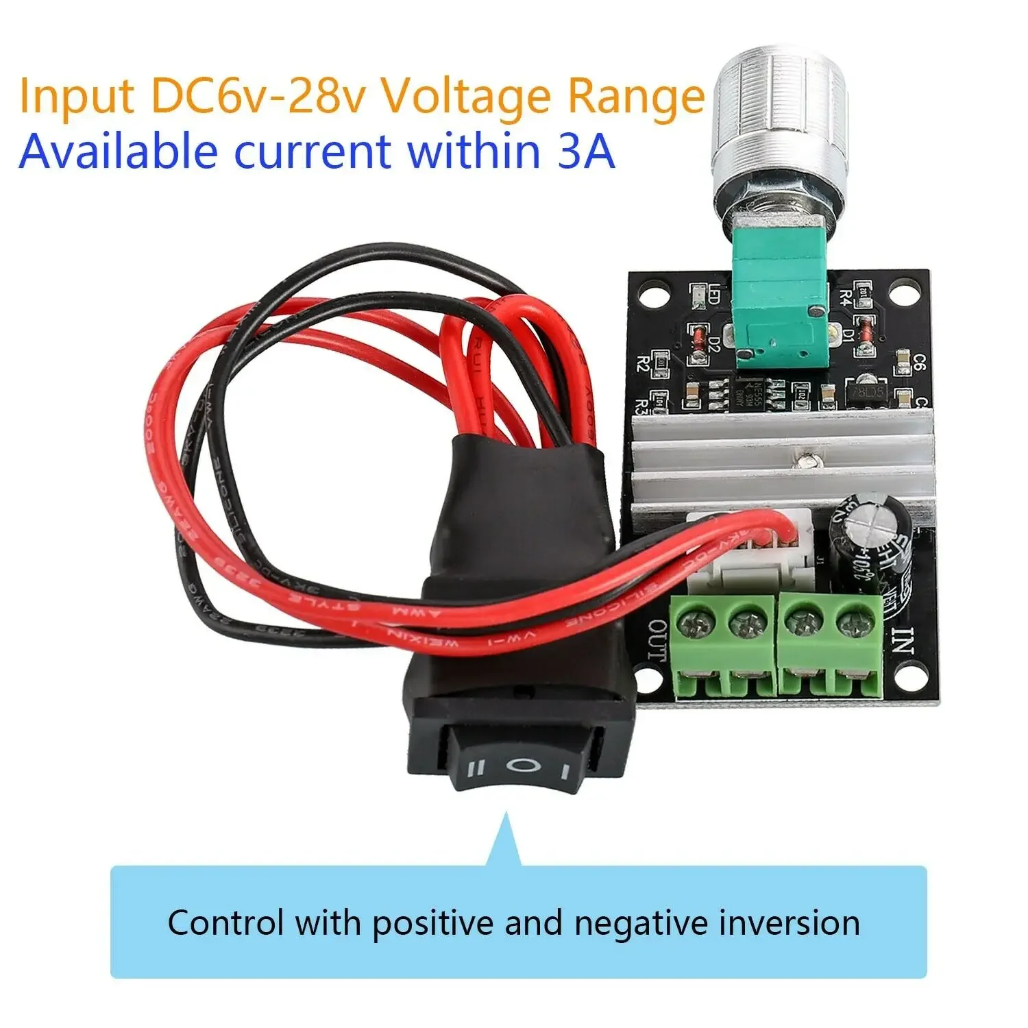 2x DC 6V12V24V28V 3A ШИМ-регулятор скорости двигателя Регулируемый драйвер Реверсивный