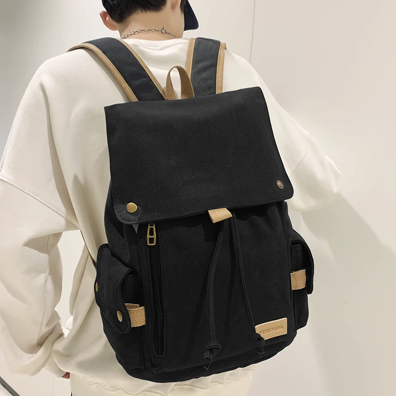 Японский рюкзак с клапаном для женщин, вместительный модный холщовый школьный ранец с карманами на шнурке, Студенческая сумка в студенческом стиле, 2022