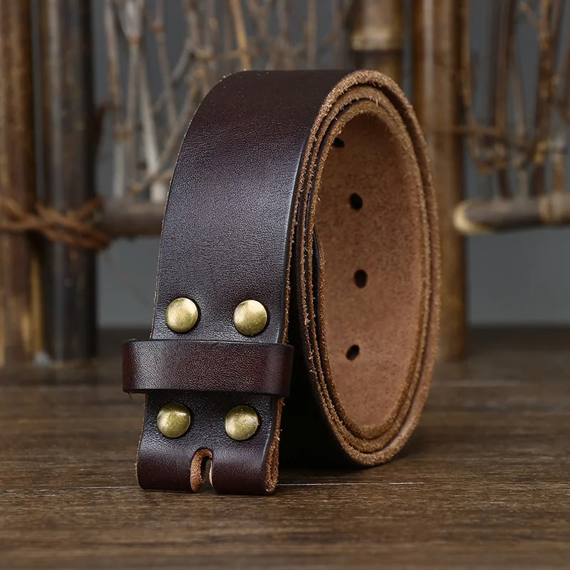 For Men Pin Buckle Holes Strap Cowskin Genuine Leather Strap Male No Buckle Belt 3.8cm Width Retro Male Without Buckle Belts