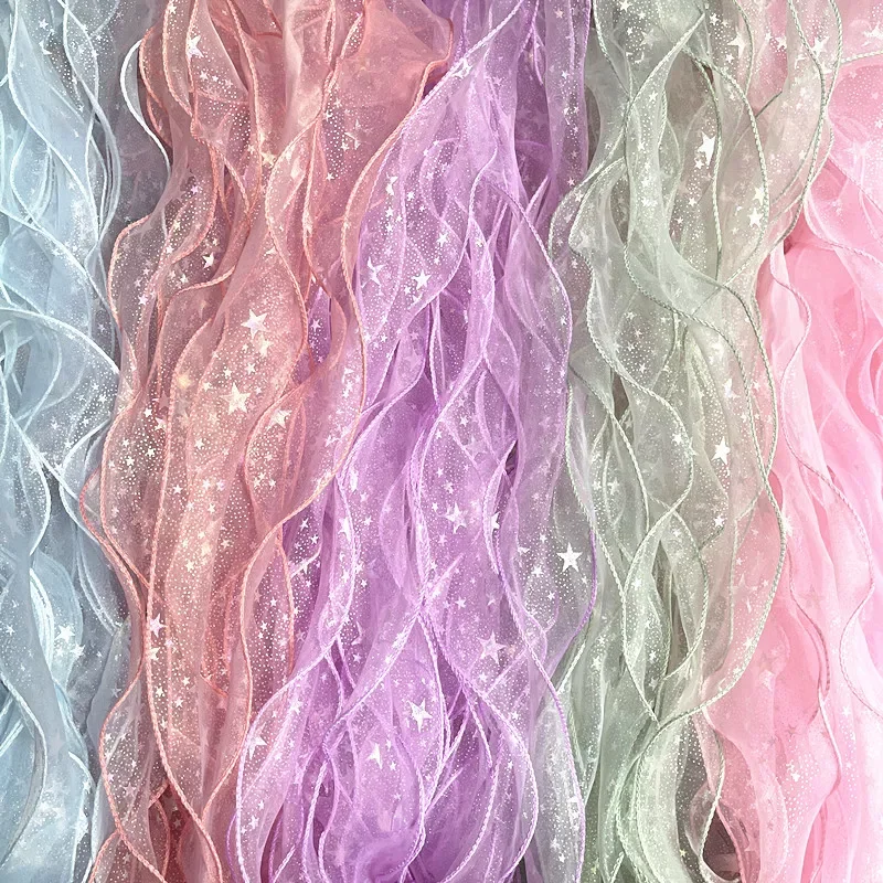 

60mm Print The Stars Wave Silk Organza Ribbon Bow Material for Hair Ornament Gift Wrapping Decoration Lace Ribbons