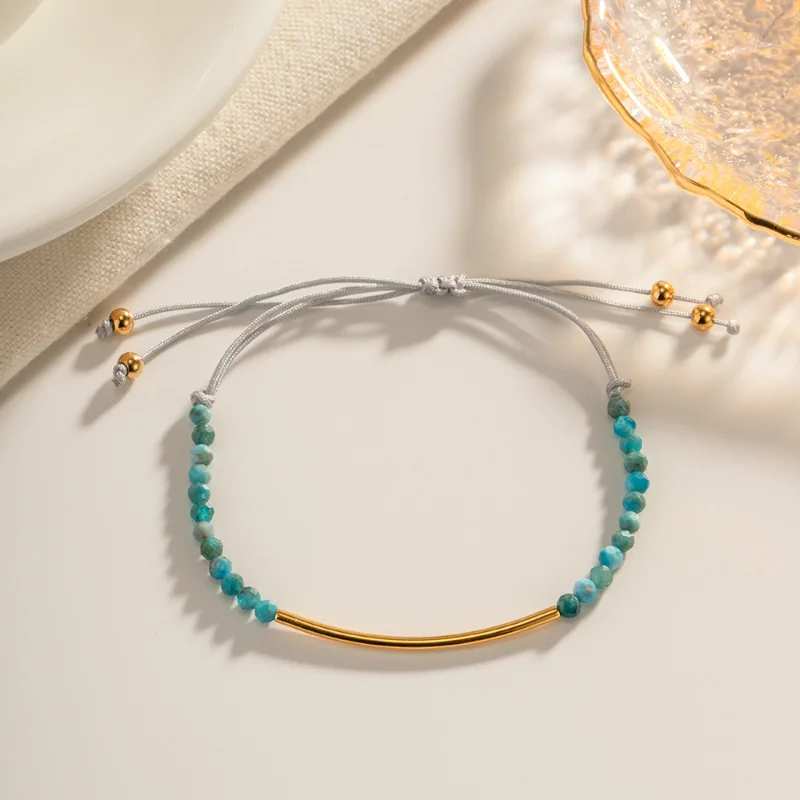

Minar Charming Blue Color Glass Beads Strand Bracelets Women Wholesale Titanium Steel Smile Adjustable Bracelet Tarnish Free