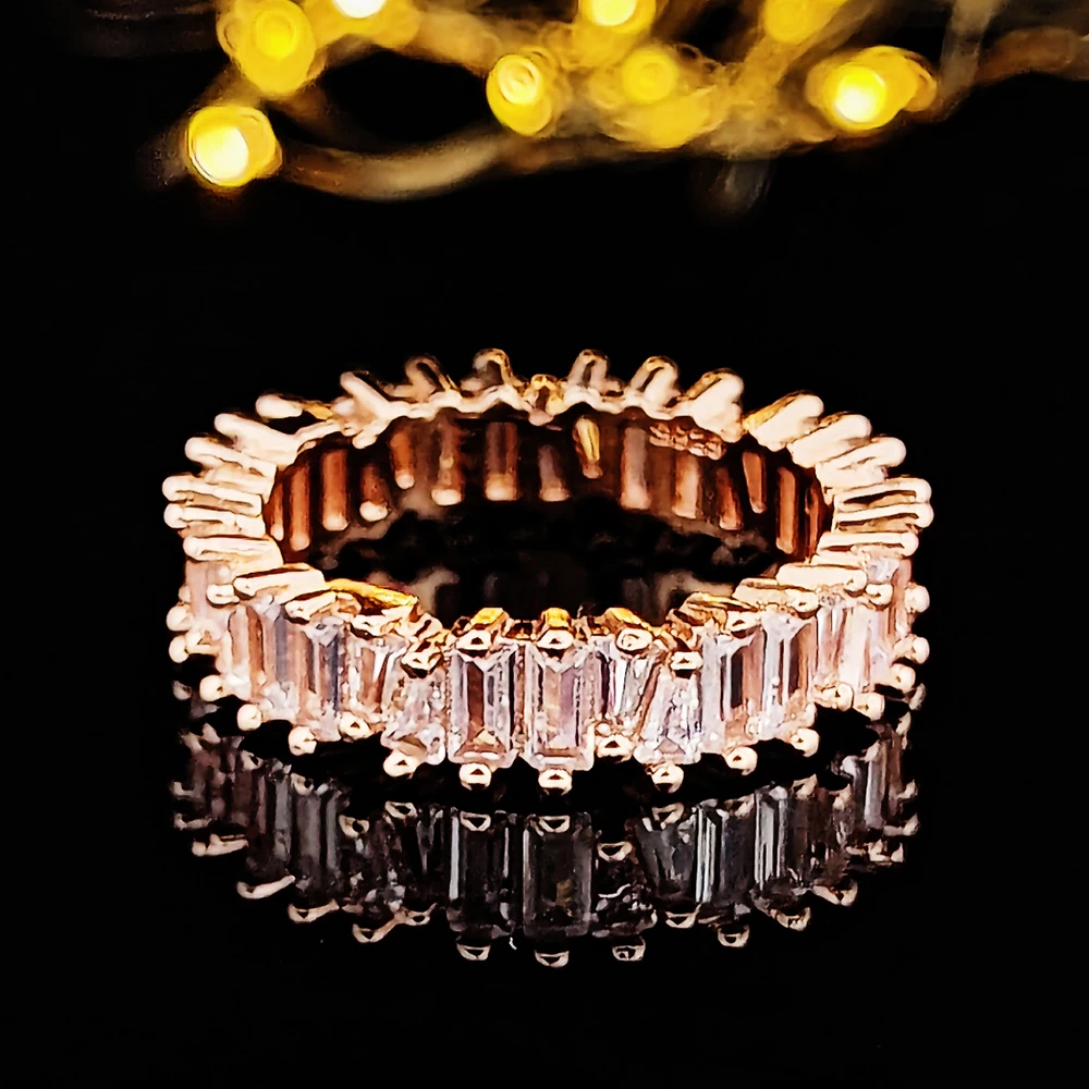 

2023 New Luxury Rose Gold Silver Color Princess Eternity Band Ring for Women Lady Anniversary Gift Jewelry Wholesale R5093