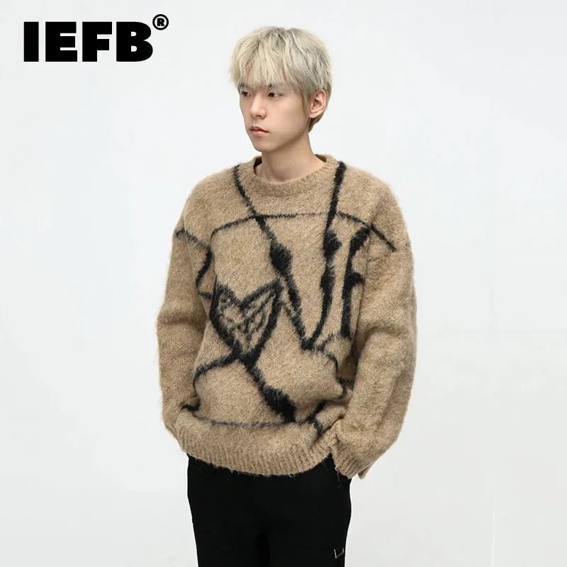

Винтажный Мужской свитер IEFB, модный Женский Повседневный пуловер в Корейском стиле на осень и зиму, толстый шерстяной топ, тренд 9C3425