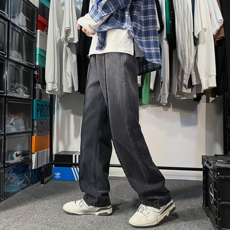 Blue Black Baggy Jeans Men Fashion Casual Straight Jeans Men Streetwear Hip Hop Loose Tie Dye Denim Pants Mens Trousers S-2XL