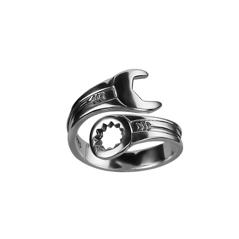 Vintage Spanner Opening Ring or Men Personality Silver Color Repair the world Theme Metal Finger Rings Male Punk Party Jewelry