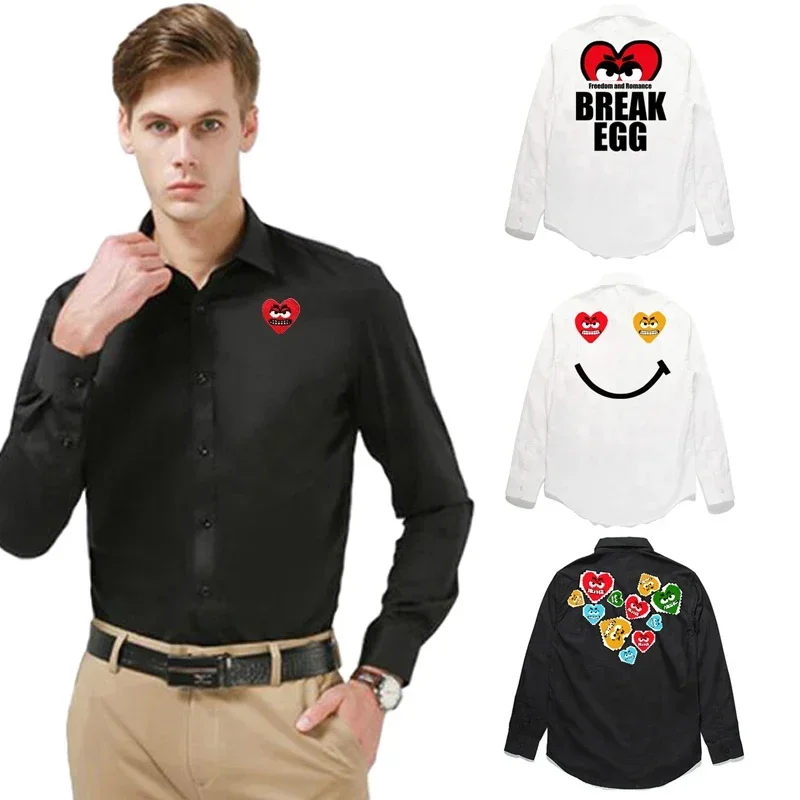 Мужская рубашка Break Egg из полиэстера красная милая с вышивкой в виде сердца