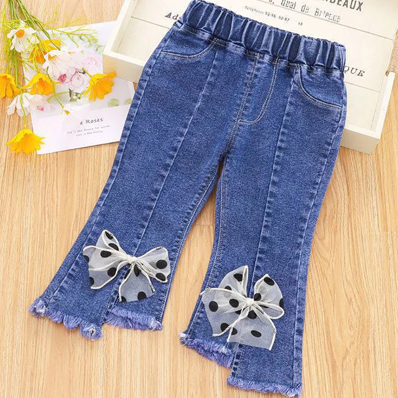 Укороченные повседневные джинсы для девочек расклешенные дизайнерские брюки с