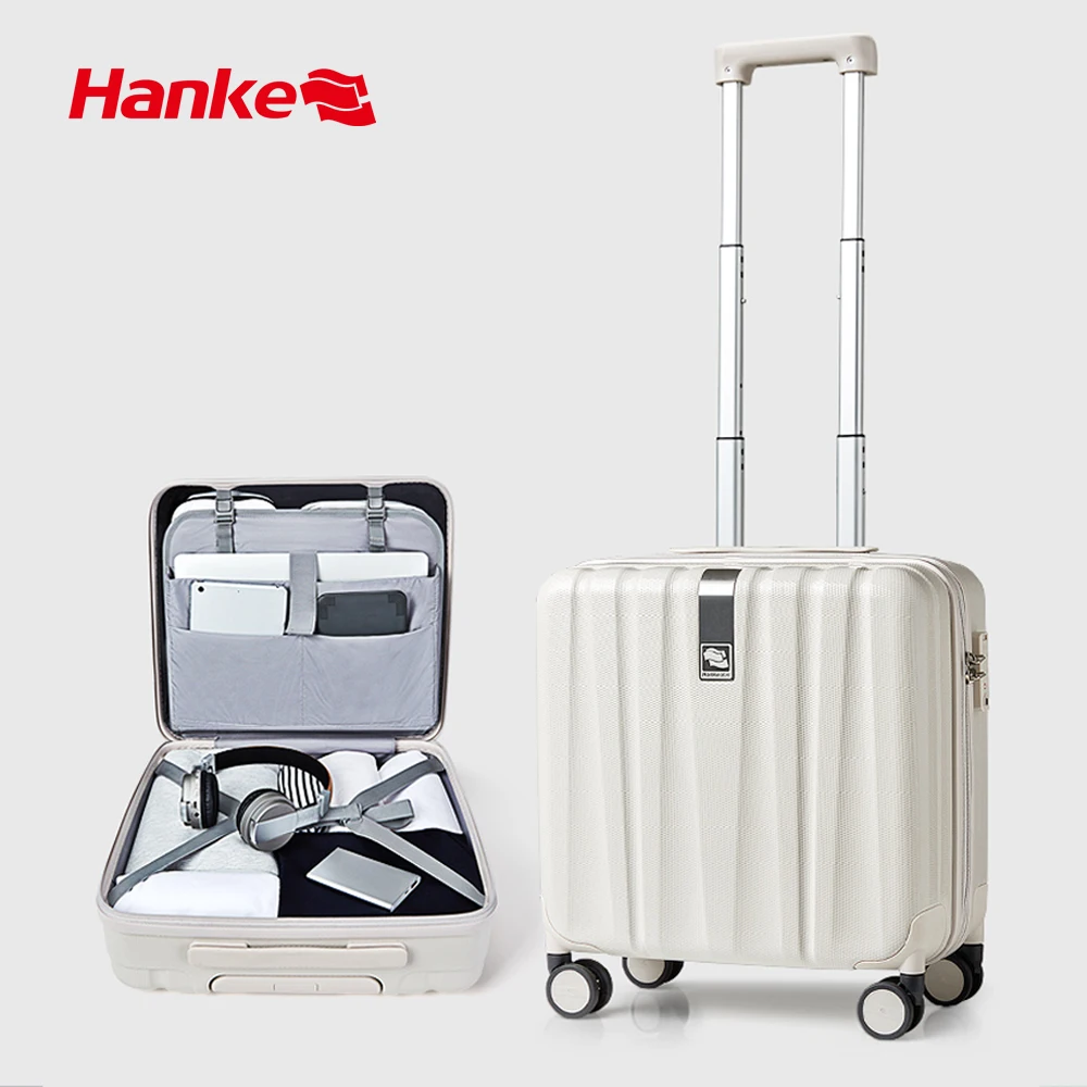 

Дорожный чемодан Hanke для деловых поездок, переносной чемодан на заднем сиденье, жесткий корпус, 100% шт., колеса-Спиннеры, катание на кабине 16, 18 дюймов