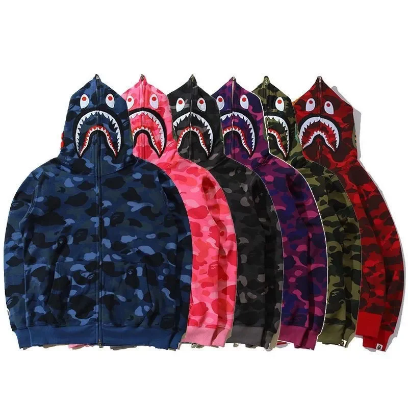 

2022 Fashion Classic Style Sweater Camo Hooded Sweater Couple Zipper Top Bapes Shark Coat Spring and Autumn Dark Coat