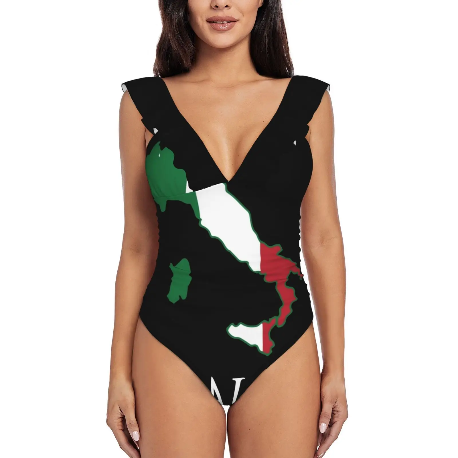 

Italia , Italy Ruffle One Piece Swimsuit Women Swimwear Push Up Monokini Sexy Print Bathing Suit Italy Italian Italians Italy