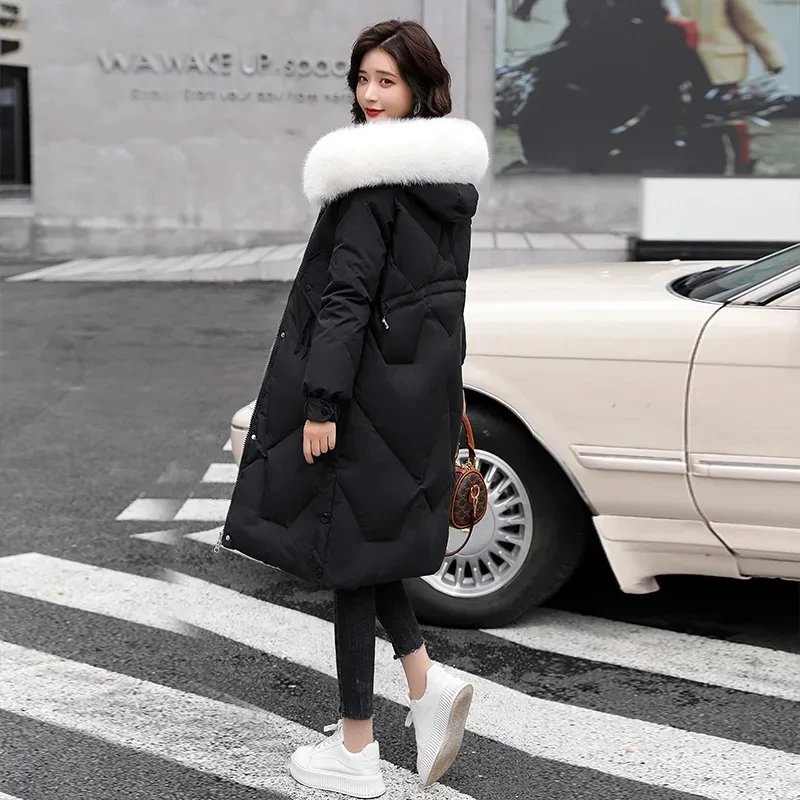 Down Cotton Jacket Women 2022 Winter New Korean Slim Fashion Casual Padded Coat Female Large Size Hooded Fur Collar Long Parkas