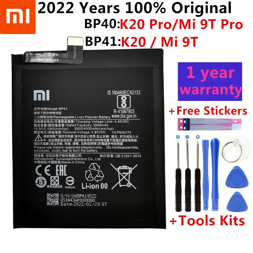 

Оригинальный аккумулятор для телефона Xiao Mi BP40 BP41 4000 мАч для Xiaomi Redmi K20 / Mi 9T / K20 Pro / 9T Pro, сменный аккумулятор + наборы инструментов