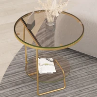 double layer luxury tempered glass side table home living room simple sofa round side cabinet free installation modern table