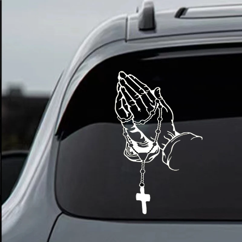 

Laser Car Sticker Prayer Gesture God Jesus Christ Personalized Rosary Auto Styling Decoration Stickers Rear Windshield Decal