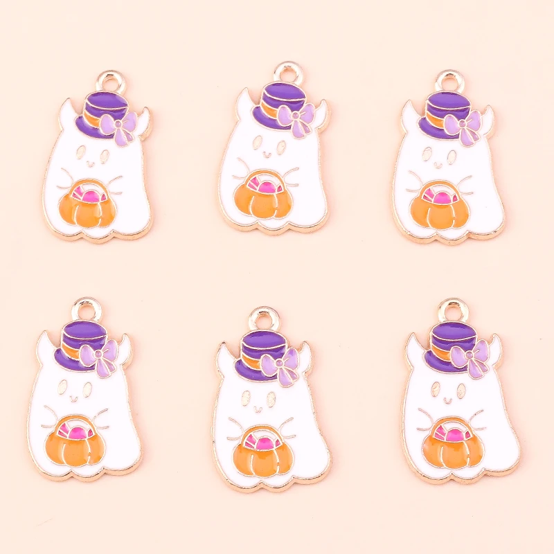 

10pcs Cartoon Enamel Halloween Ghost Charms for Jewelry Making DIY Earrings Pendants Necklaces Handmade Keychains Crafts Gifts