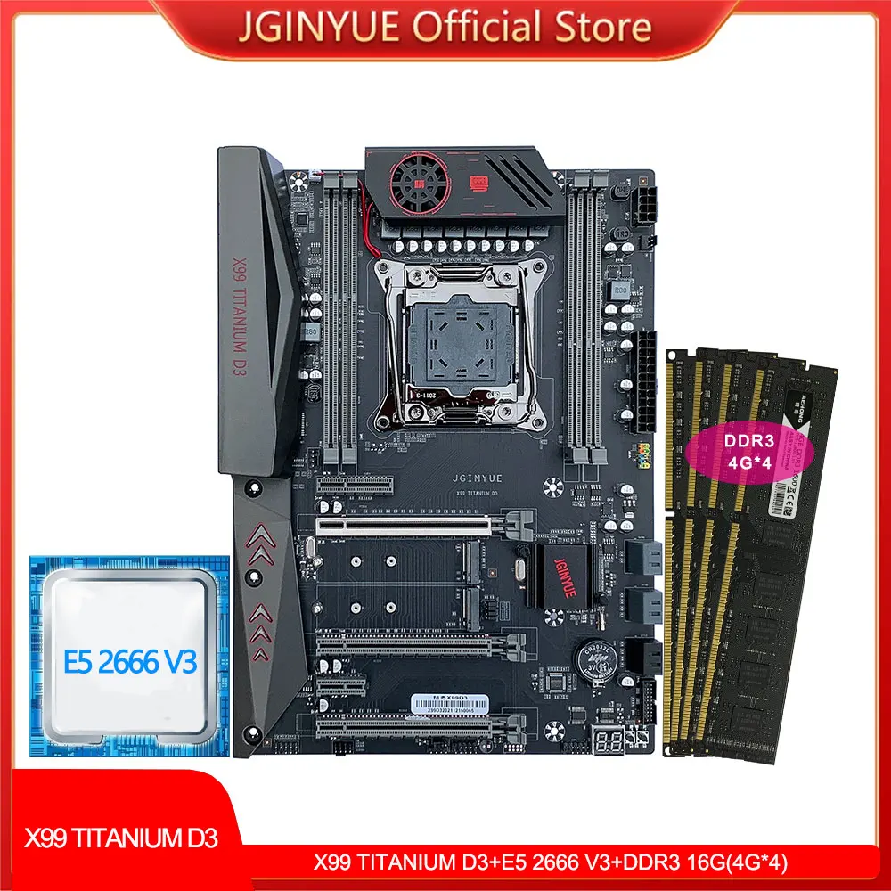 JGINYUE-kit combinado de placa base X99, XEON E5 2678 V3 CPU DDR3 ECC 32G(8G * 4)RAM M.2 NVME SATA USB 3,0 X99 TITANIUM D3