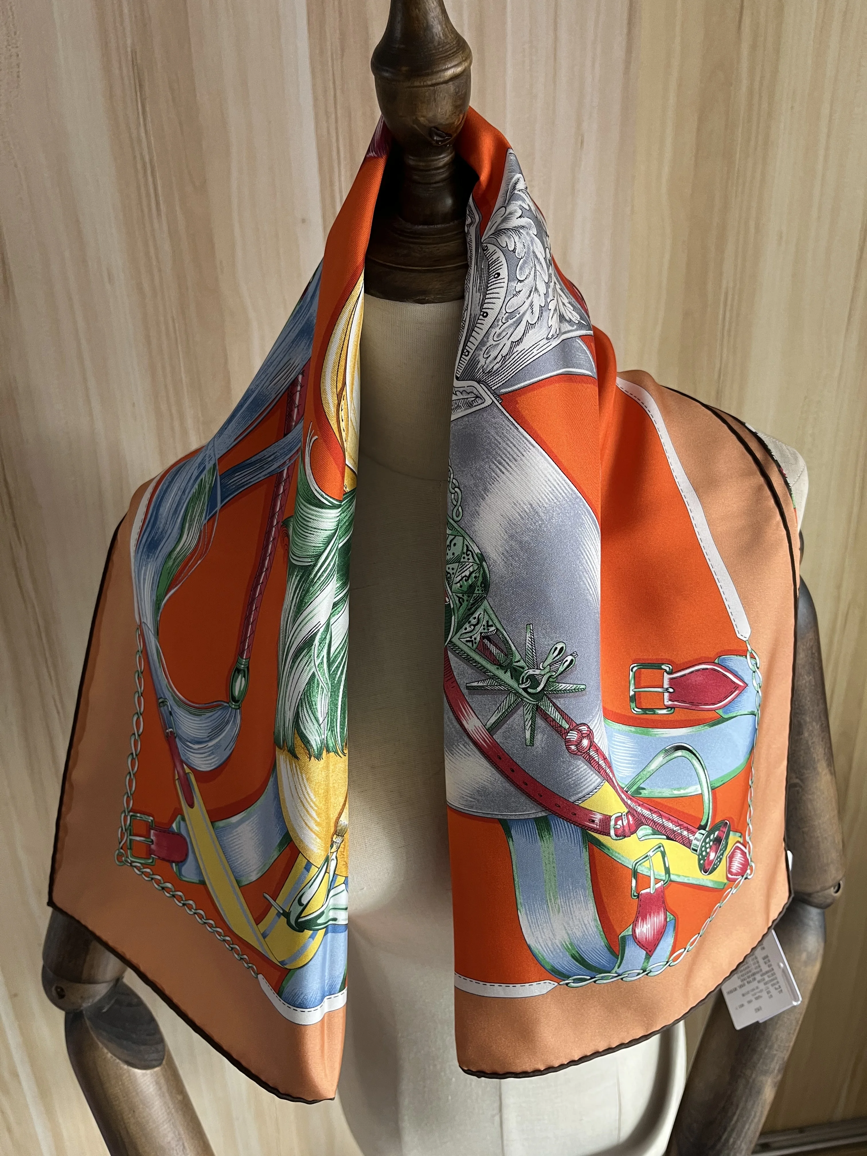 

Женский шарф из 100% шелка, оранжевая квадратная шаль 90*90 см, саржевая шаль, хиджаб, Новое поступление 2022