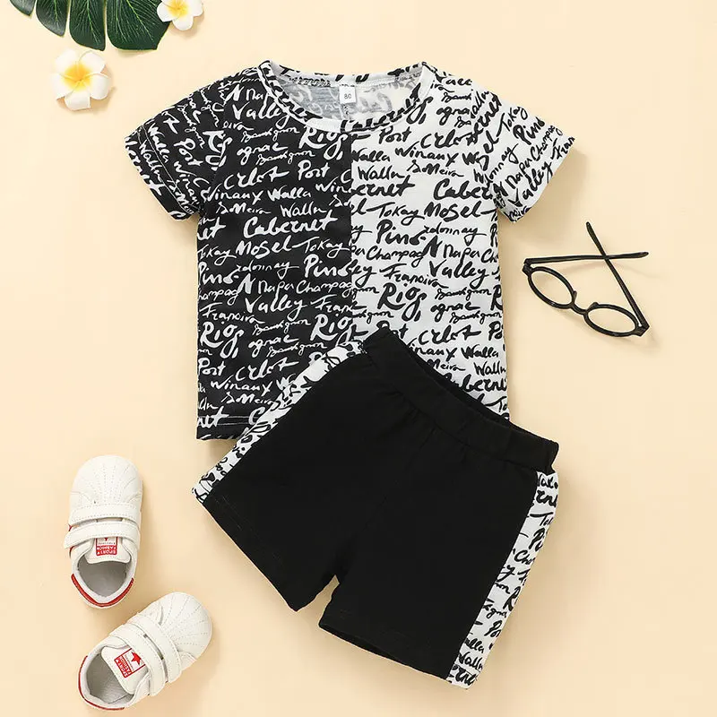 

2022 Summer Children's Clothing Boys Letter Short Sleeved T-shirts Tops and Shorts Two Piece Infant Outfits Kids Bebes Tracksuit