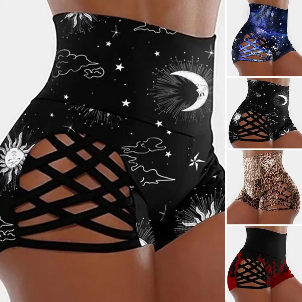

Trendy Yoga Shorts Stretchy Hip Lifting Sexy Sweatpants Charming Starry Sky Print High Waist Workout Leggings