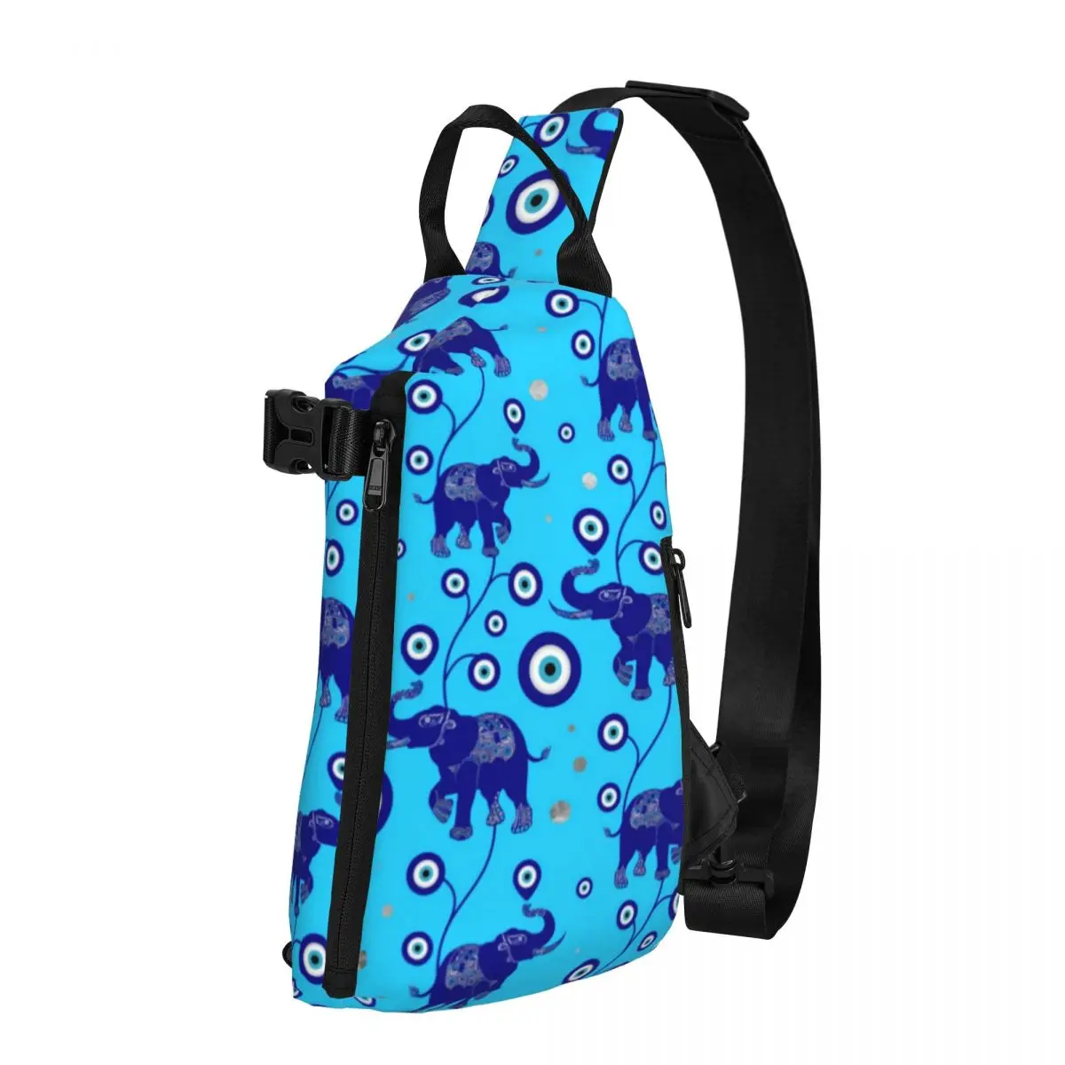 

Elephant Evil Eye Chest Bags Unisex Blue Amulet Print Travel Shoulder Bag Leisure Print Small Bag School Daily Sling Bags