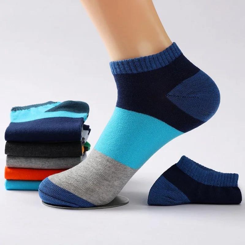 5 Pairs Men Novelty Funny Casual Ankle Socks Breathable Absorb Sweat Invisible Boat Socks Soft Stripe Couples Sock Street Style