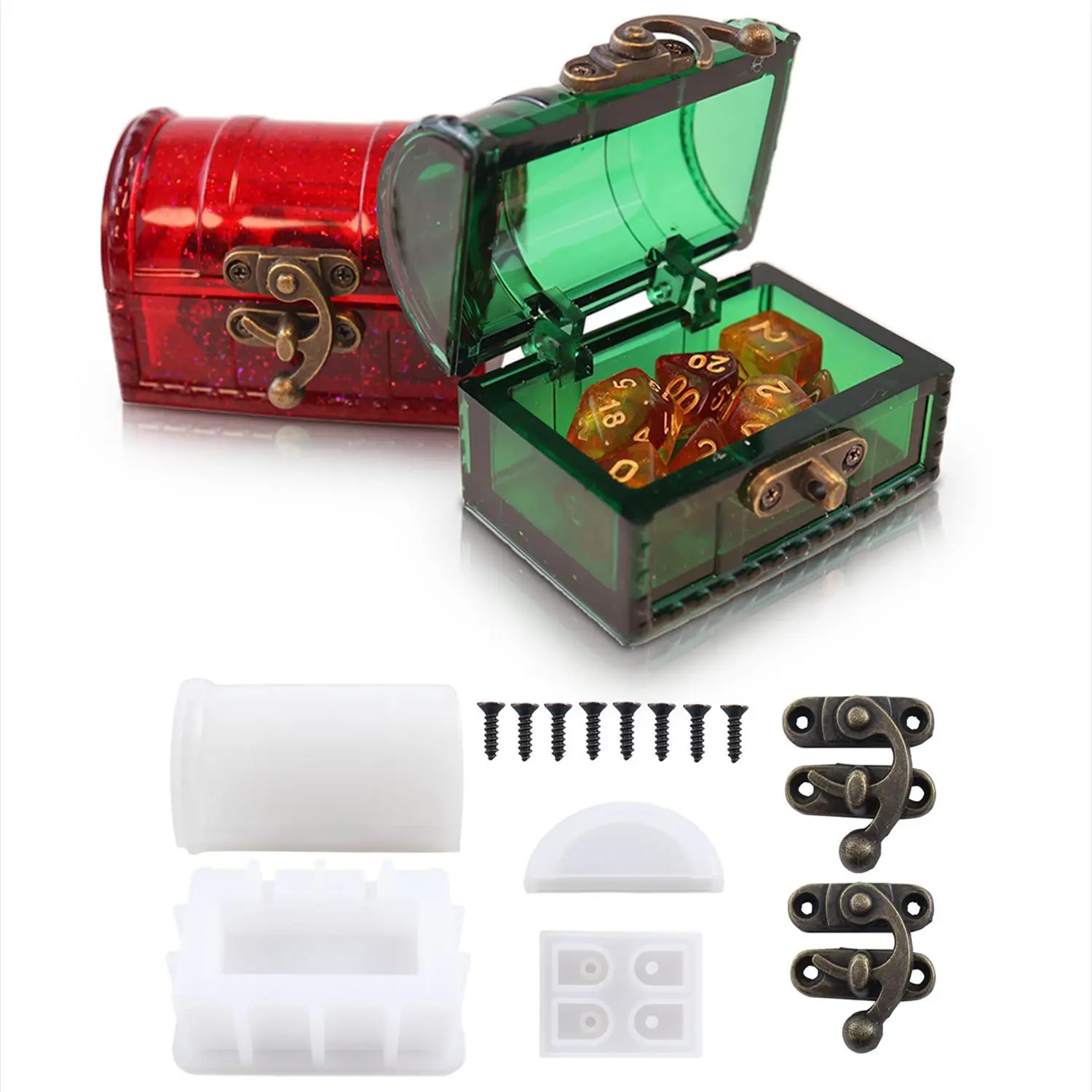 

DIY Jewelry Treasure Chest Dice Storage Box Silicone Mould Crsytal Storage Box Epoxy Resin Mold Home Decoration Craft Making