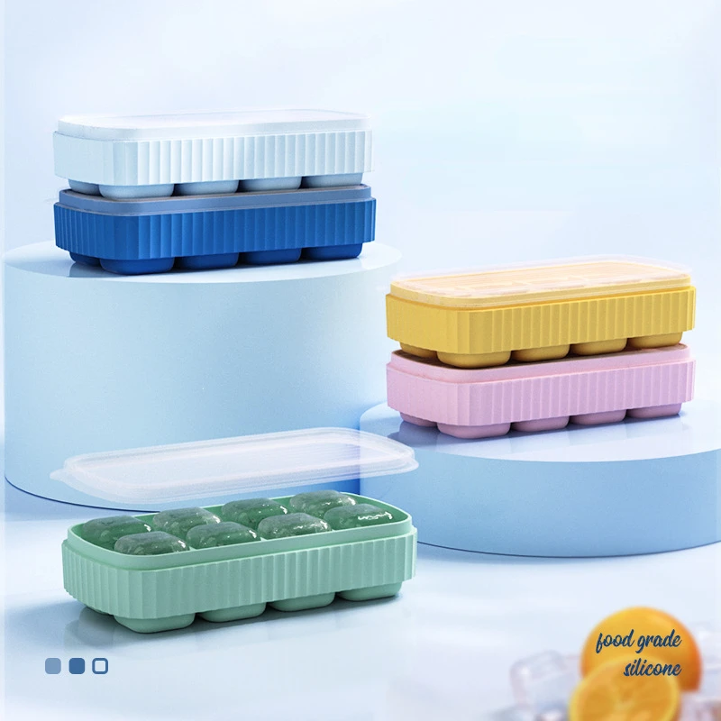 

8 Grids Silicone Ice Cube Maker Ice Cube Tray with Lid Ice Mould Forms for Ice Kitchen Whiskey Cocktail Accessory