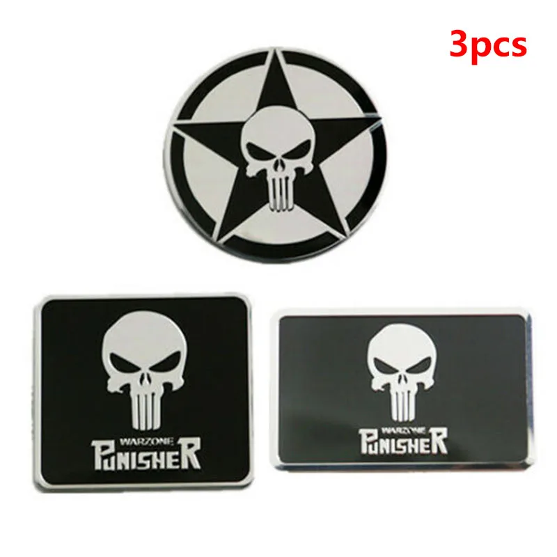 

3pcs Punisher Skull Skeleton Head Skull 3D Car Sticker Auto Rear Emblem Badge Decal For Harley Auto Car Motorcycle Accessories