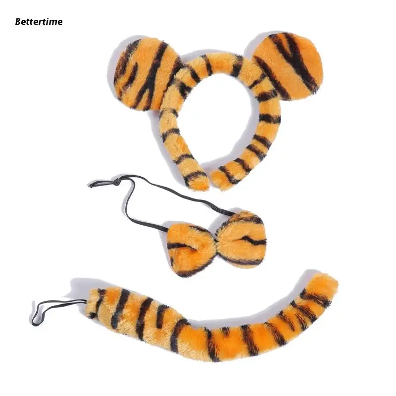

B36D 3 шт. Мультяшные плюшевые тигровые уши форма обруч для волос галстук-бабочка и хвост костюм косплей аксессуары для взрослых детей костюм ...