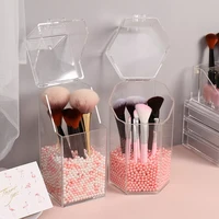 1pc pearl acrylic makeup brush storage box transparent flip dust pencil lipstick storage girls desktop organizer container