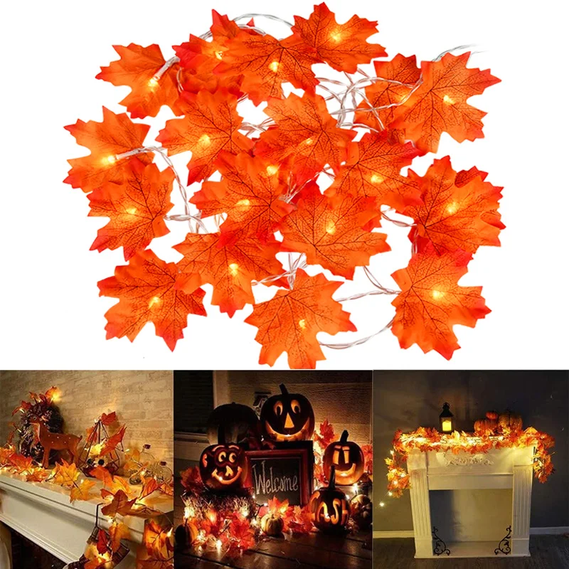 3M LED Artificial Autumn Maple Leaves Garland Led Fairy Lights for Christmas Decoration Thanksgiving Party DIY Decor Halloween