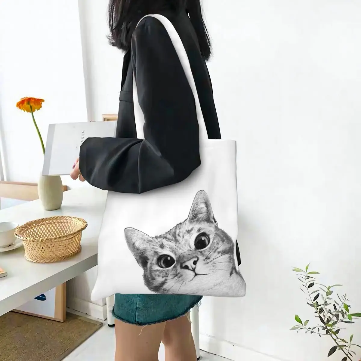 Трусливый Кот Холщовая Сумка-тоут забавные сумки через плечо с котятами для