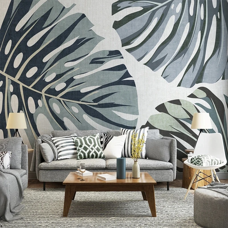 

Custom Photo Hand Painted Tropical Plants Leaves Large Mural for Bedroom Living Room TV Sofa Background Wall Non-woven Wallpaper