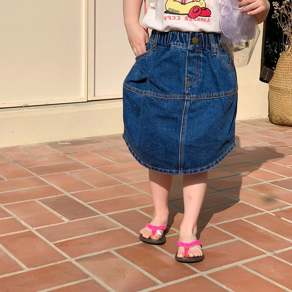 

5179C Children Clothes Girl's Denim Skirt 2023 Summer Korean Simple Fashion Girls' Denim Skirt