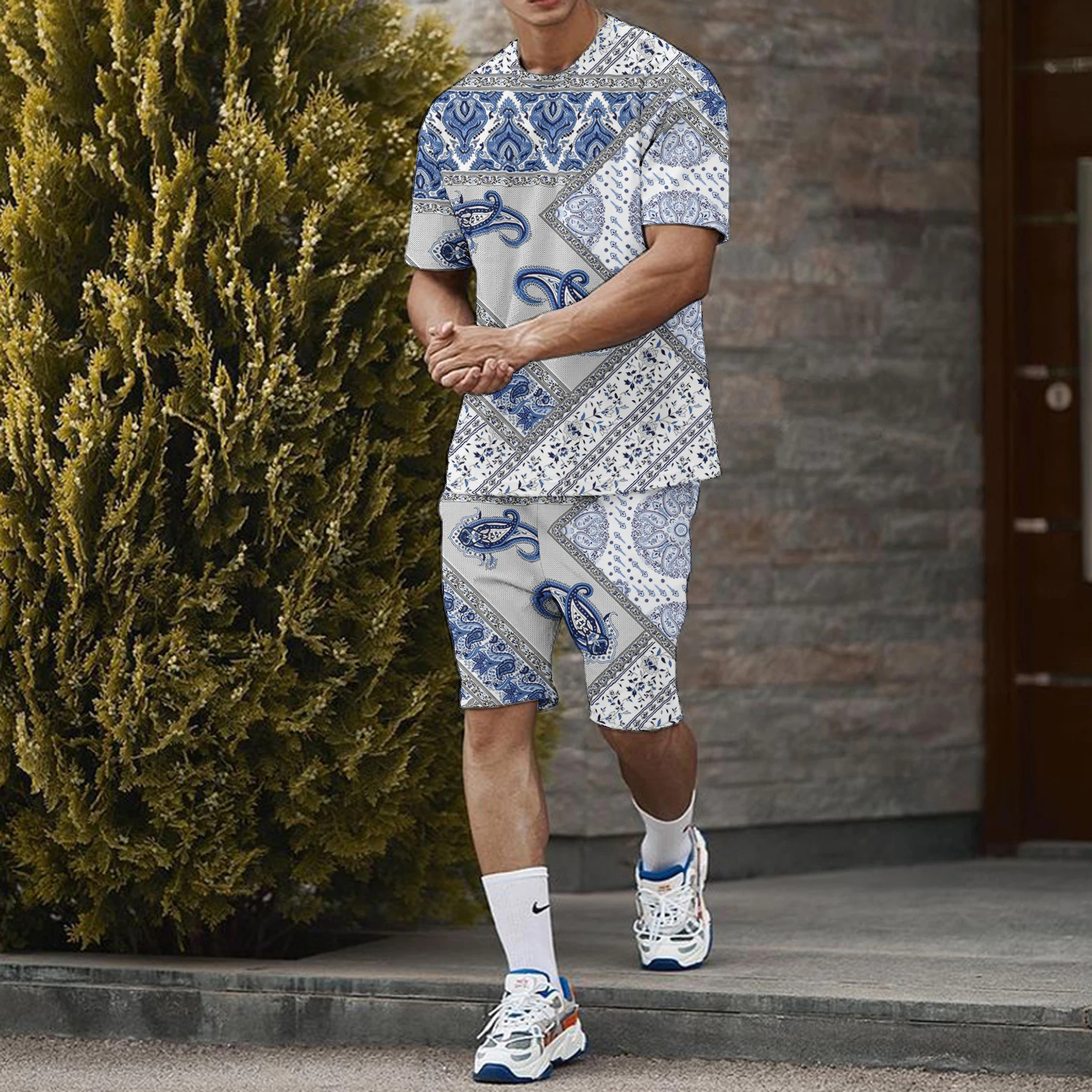 Summer T-shirt Men Casual Sets Tracksuit Man's Sportwear Jogging Fashion 3D Print Two Pierce Oversize Outfit Gym Street Clothes